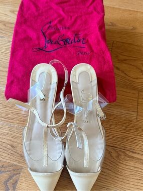 Christian Louboutin Beige Pointed-Toe PVC Slingback Heels